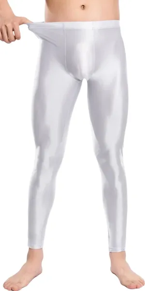 FEOYA Mens Oil Shiny Glossy Compression Pants Stretchy Nylon Smooth Leggings Tights Pants for Yoga Running Gym Workout
