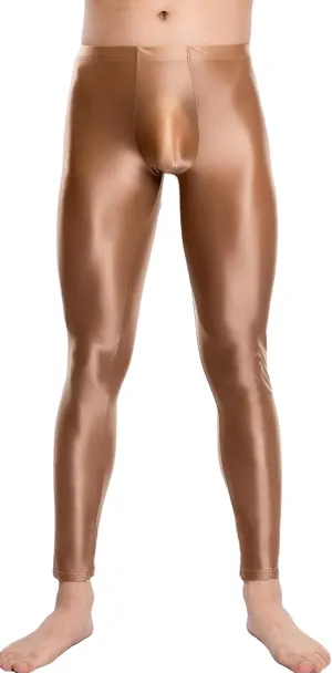 FEOYA Mens Oil Shiny Glossy Compression Pants Stretchy Nylon Smooth Leggings Tights Pants for Yoga Running Gym Workout