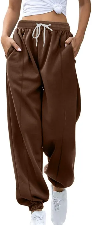 Fleece Lined Jogger Sweatpants Women Baggy Cinch Bottom Sweatpants Drawstring High Waisted Jogger Pants with Pockets