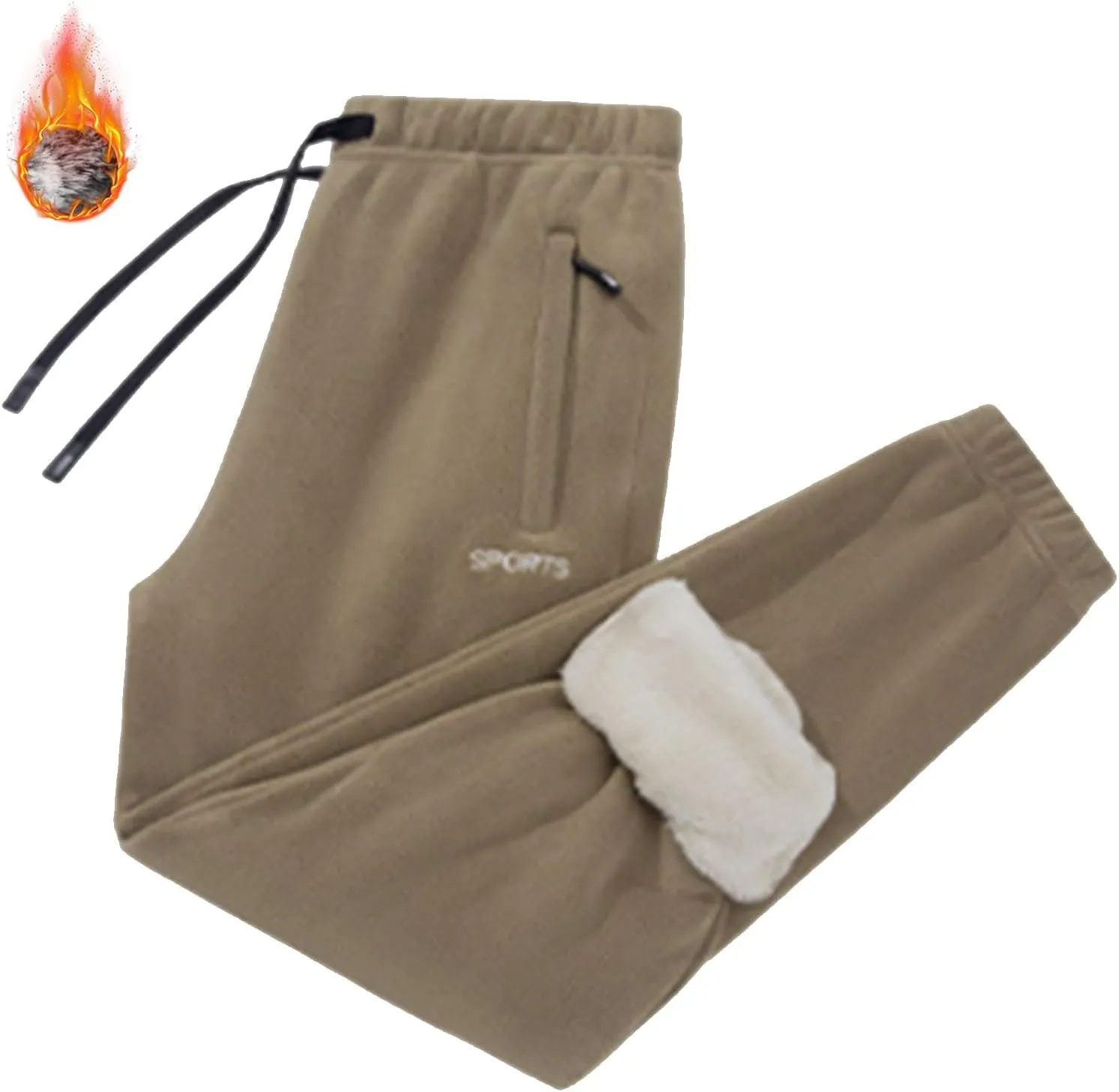 Fleece Lined Pants Men Pants Trousers Casual Pants Drawstring Elastic Waist Straight Leg Active Winter Thicken Track