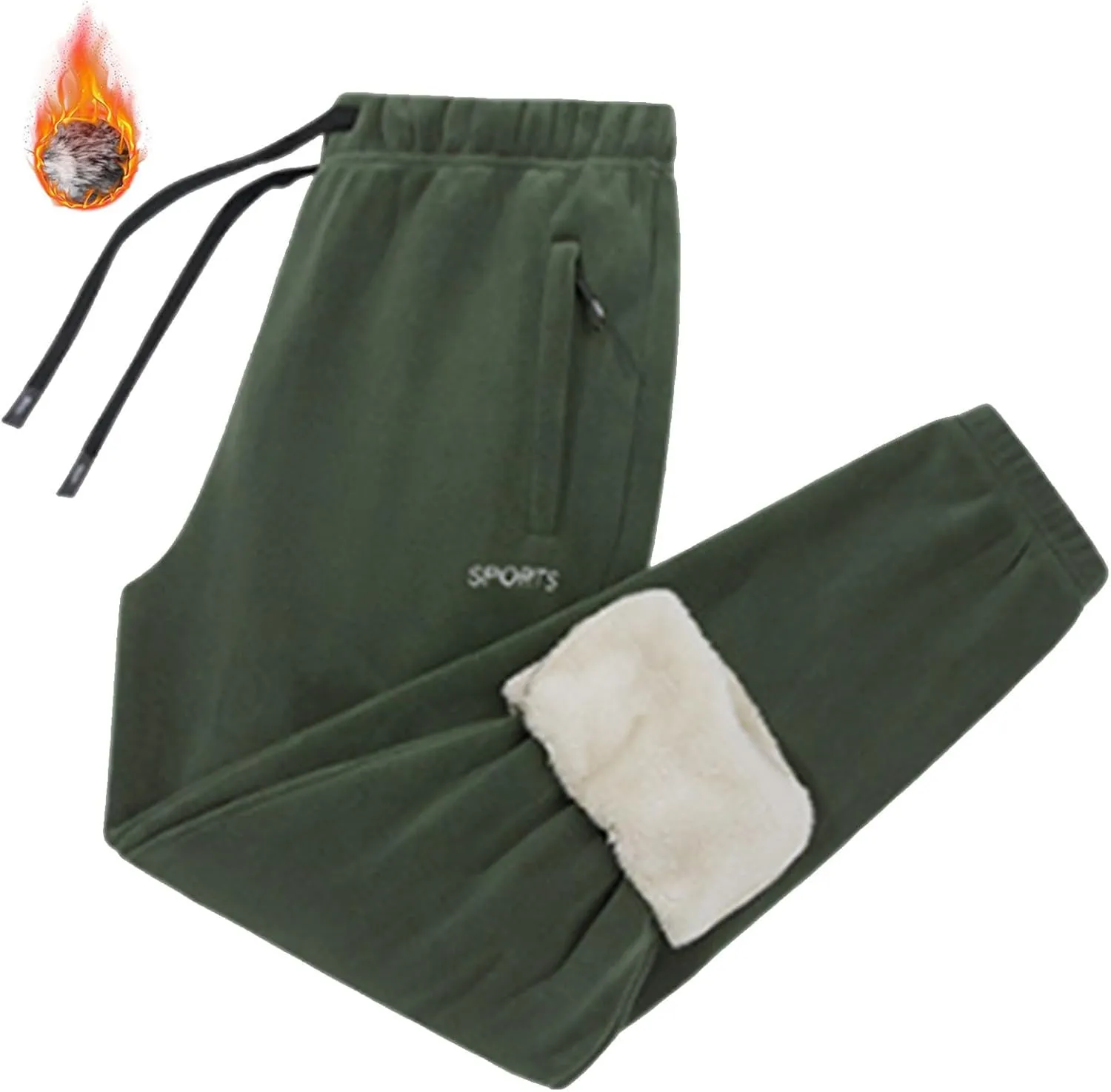 Fleece Lined Pants Men Pants Trousers Casual Pants Drawstring Elastic Waist Straight Leg Active Winter Thicken Track