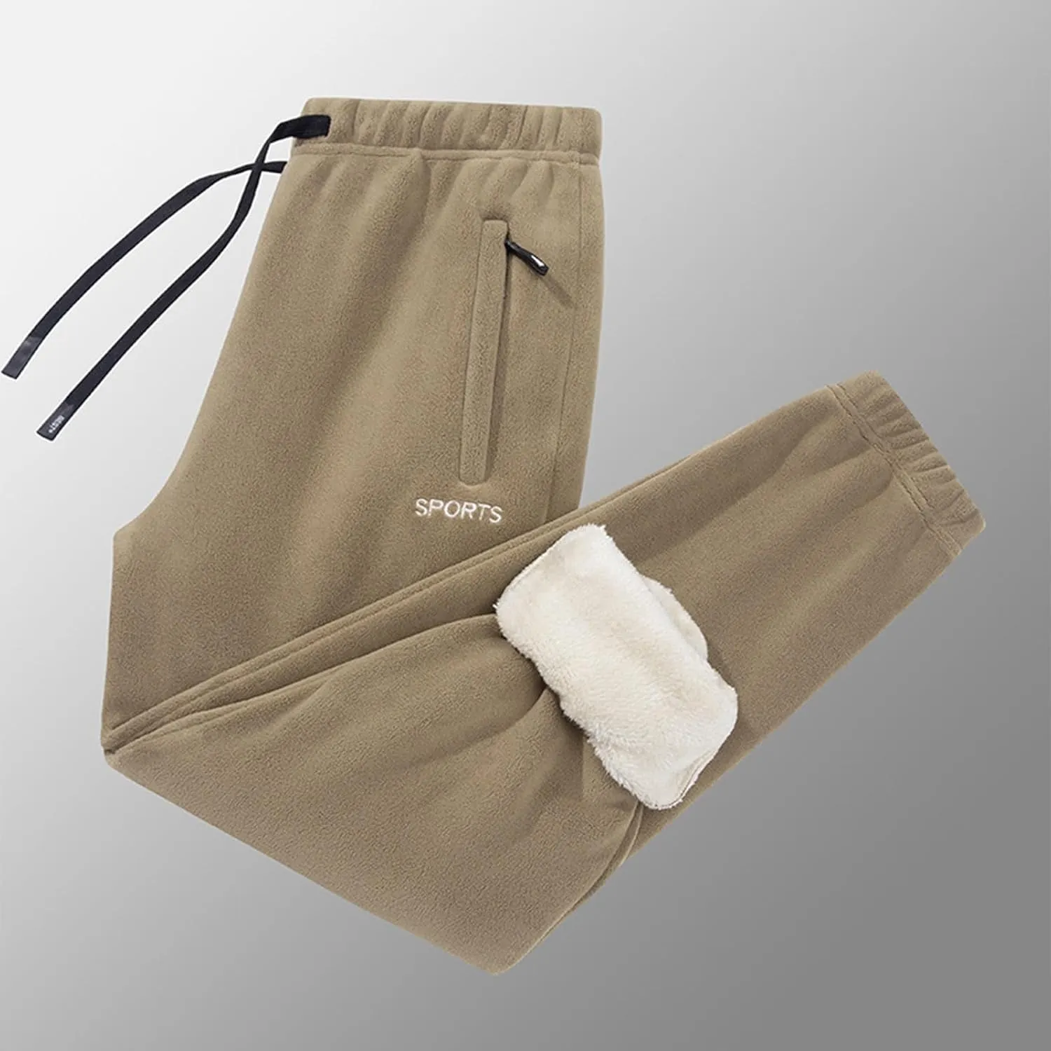 Fleece Lined Pants Men Pants Trousers Casual Pants Drawstring Elastic Waist Straight Leg Active Winter Thicken Track