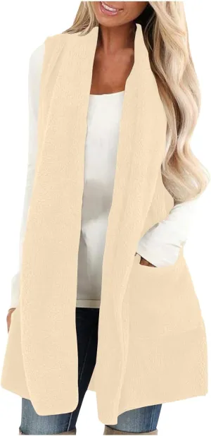 Fleece Vest Women Sherpa Vest Sweater Vests Open Front Cardigan Fuzzy Jacket Winter Sleeveless Jackets with Pockets