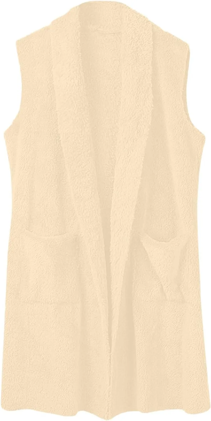 Fleece Vest Women Sherpa Vest Sweater Vests Open Front Cardigan Fuzzy Jacket Winter Sleeveless Jackets with Pockets