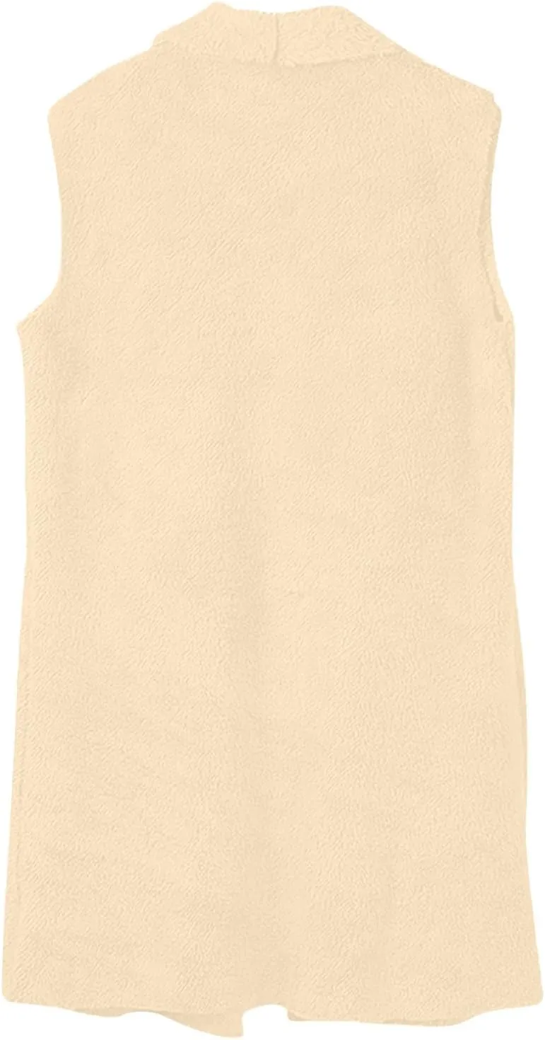 Fleece Vest Women Sherpa Vest Sweater Vests Open Front Cardigan Fuzzy Jacket Winter Sleeveless Jackets with Pockets