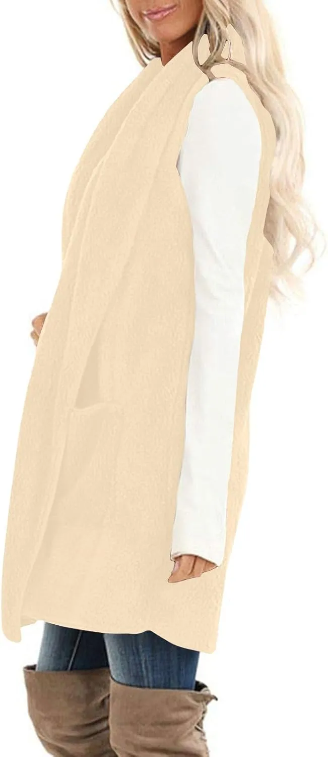 Fleece Vest Women Sherpa Vest Sweater Vests Open Front Cardigan Fuzzy Jacket Winter Sleeveless Jackets with Pockets