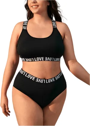 Floerns Women's Plus Size Letter Print Lingerie Seamless Bra and High Waist Panty Sets