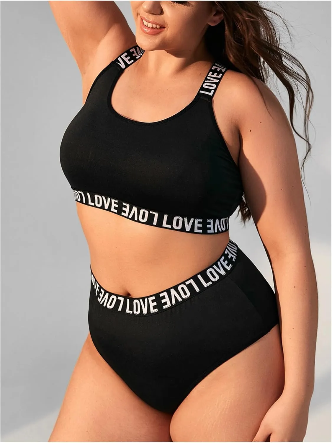 Floerns Women's Plus Size Letter Print Lingerie Seamless Bra and High Waist Panty Sets