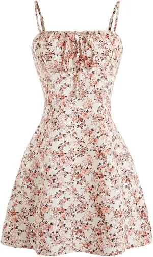 Floerns Women's Summer Floral Cherry Print A Line Short Cami Dress
