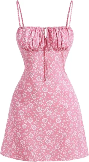 Floerns Women's Summer Floral Cherry Print A Line Short Cami Dress