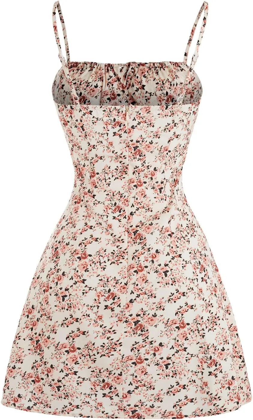 Floerns Women's Summer Floral Cherry Print A Line Short Cami Dress