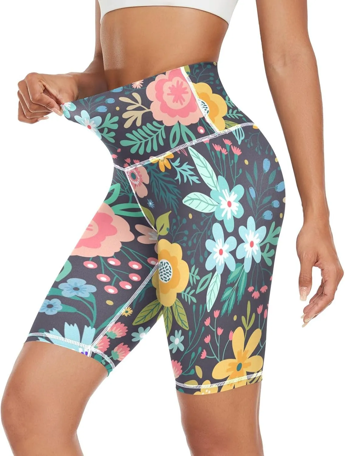 Flowers Leaves Yoga Pants for Women Stretch Leggings Seamless High Waisted Tummy Control Pants X-Small