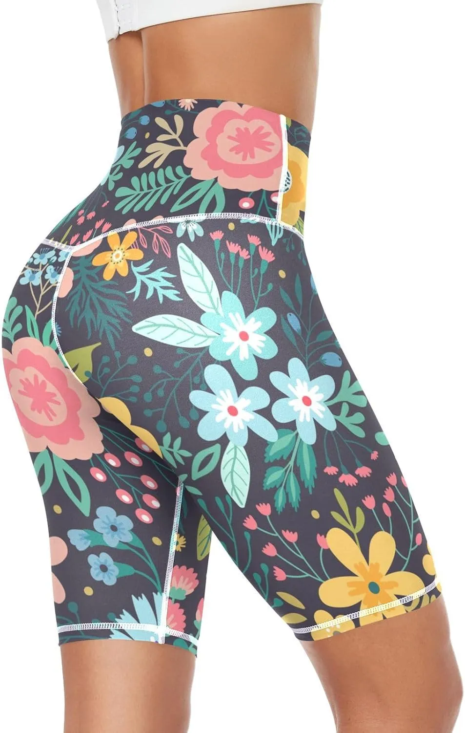 Flowers Leaves Yoga Pants for Women Stretch Leggings Seamless High Waisted Tummy Control Pants X-Small