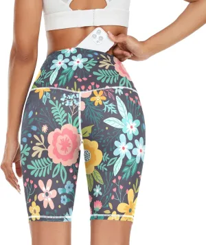 Flowers Leaves Yoga Pants for Women Stretch Leggings Seamless High Waisted Tummy Control Pants X-Small
