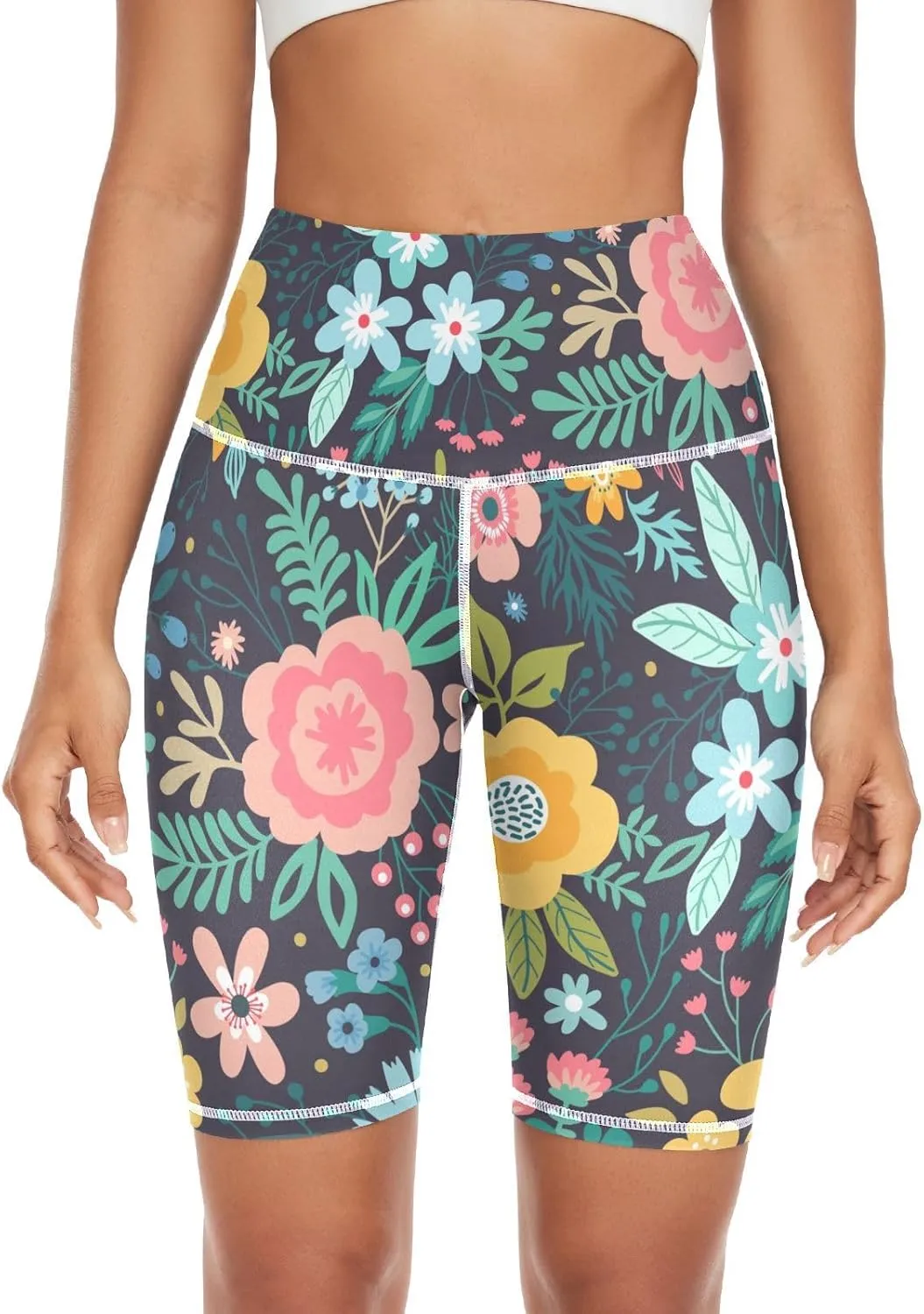 Flowers Leaves Yoga Pants for Women Stretch Leggings Seamless High Waisted Tummy Control Pants X-Small