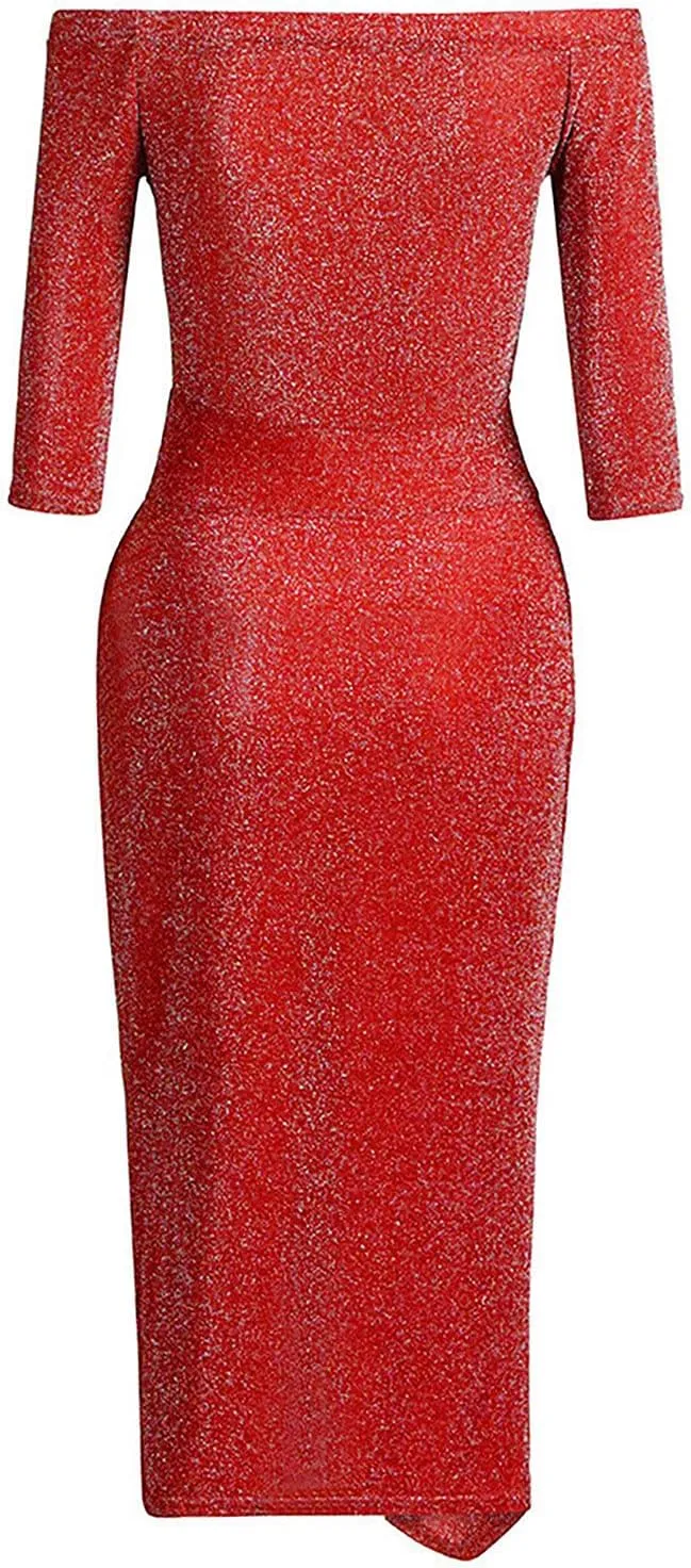 Formal Dresses for Women,2024 Summer Elegant Bodycon Party Dress,Trendy Off Shoulder Ruched High Slit Cocktail Dress