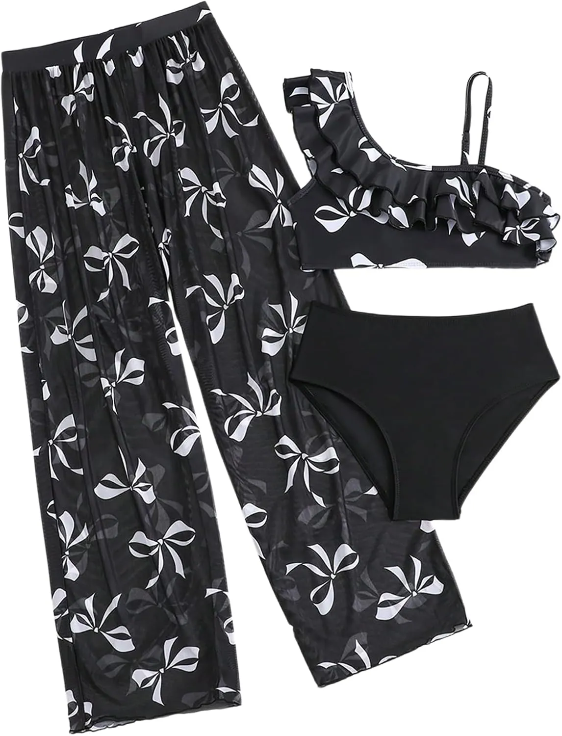 Girl's 3 Piece Bikini Set Tropical Swimsuit Split Beach Skirt Quick Dry Swimwear Cover-Up Sets