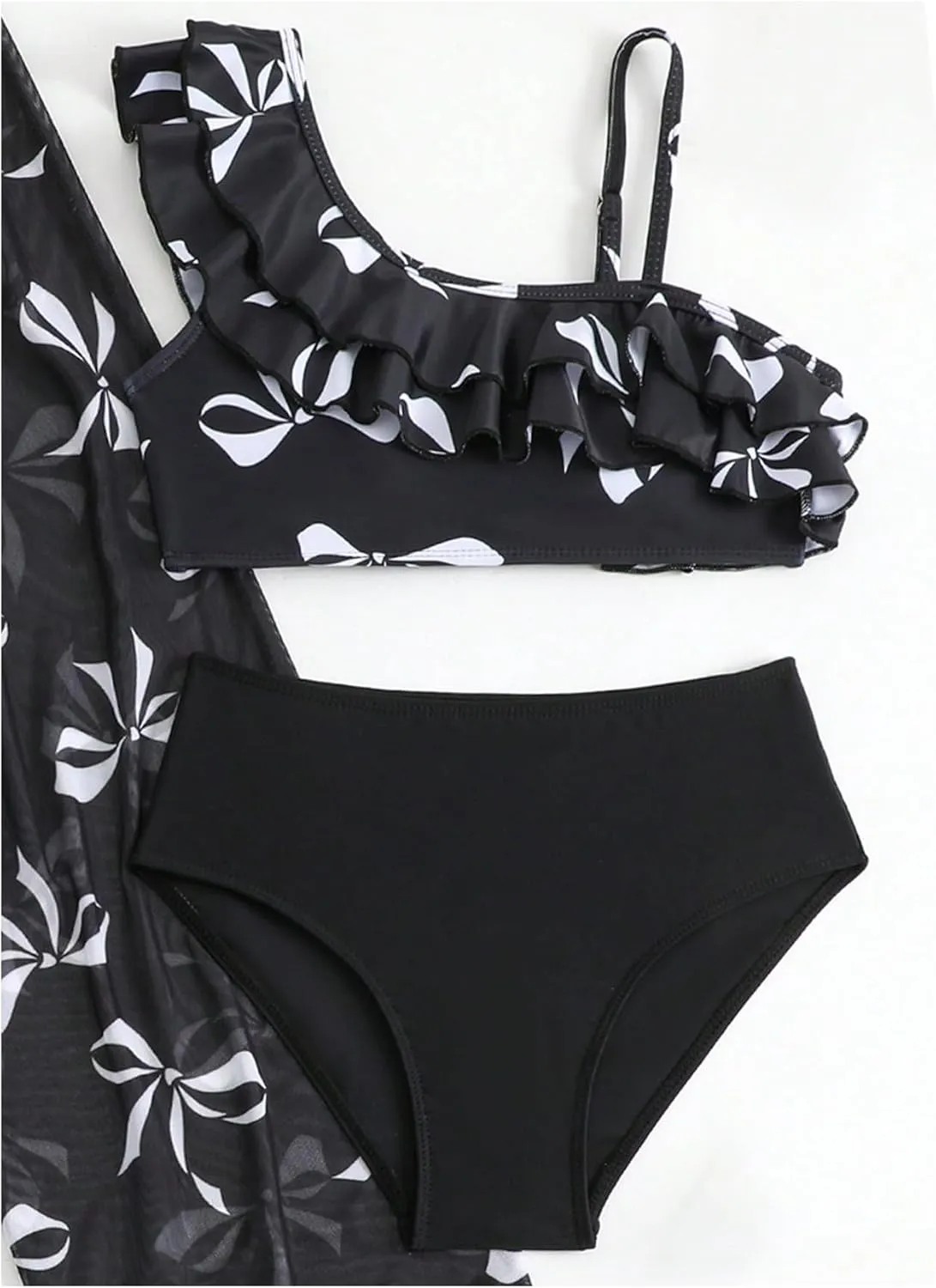 Girl's 3 Piece Bikini Set Tropical Swimsuit Split Beach Skirt Quick Dry Swimwear Cover-Up Sets