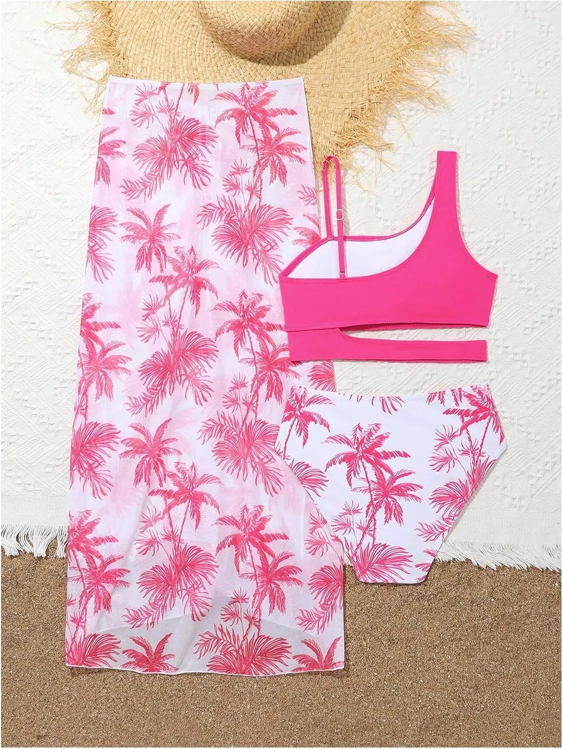 Girl's 3 Piece Bikini Set Tropical Swimsuit Split Beach Skirt Quick Dry Swimwear Cover-Up Sets