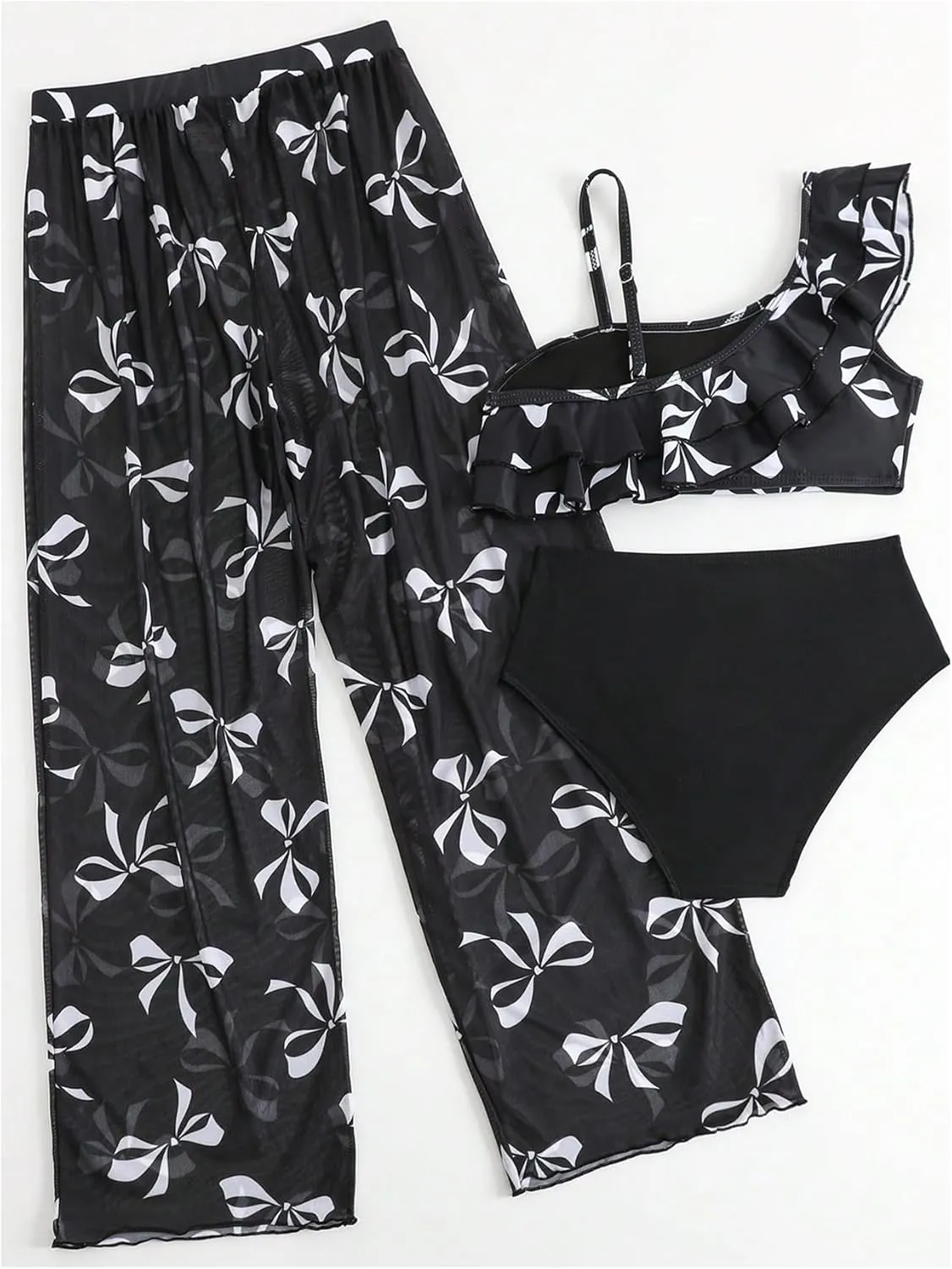 Girl's 3 Piece Bikini Set Tropical Swimsuit Split Beach Skirt Quick Dry Swimwear Cover-Up Sets
