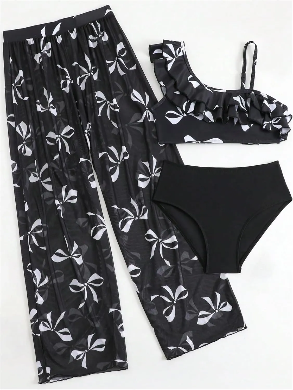 Girl's 3 Piece Bikini Set Tropical Swimsuit Split Beach Skirt Quick Dry Swimwear Cover-Up Sets