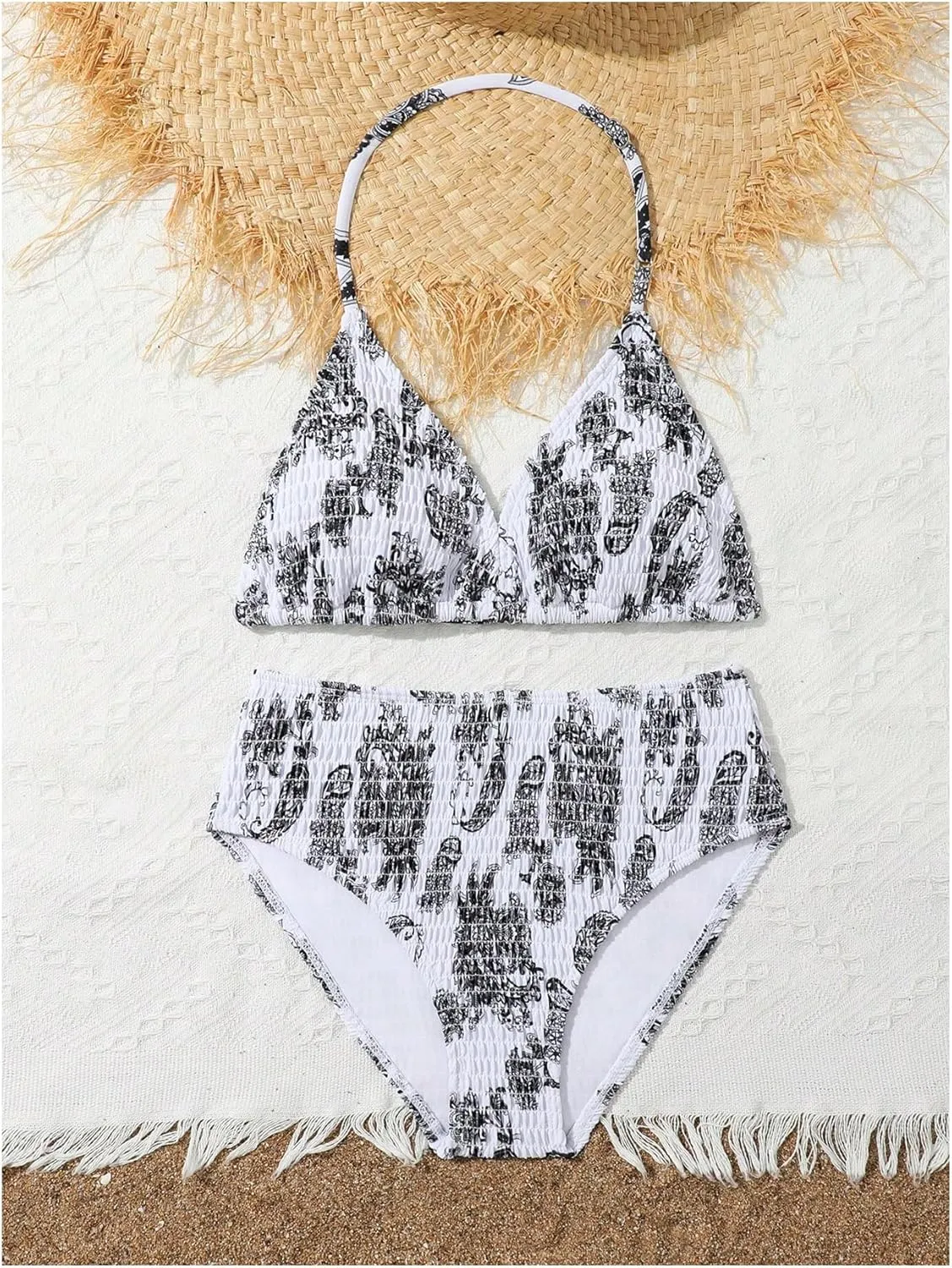 Girl's Tie Dye Smocked 2 Piece Swimwear Sets Backless Halter Bikini Cute Brief Bathing Suit
