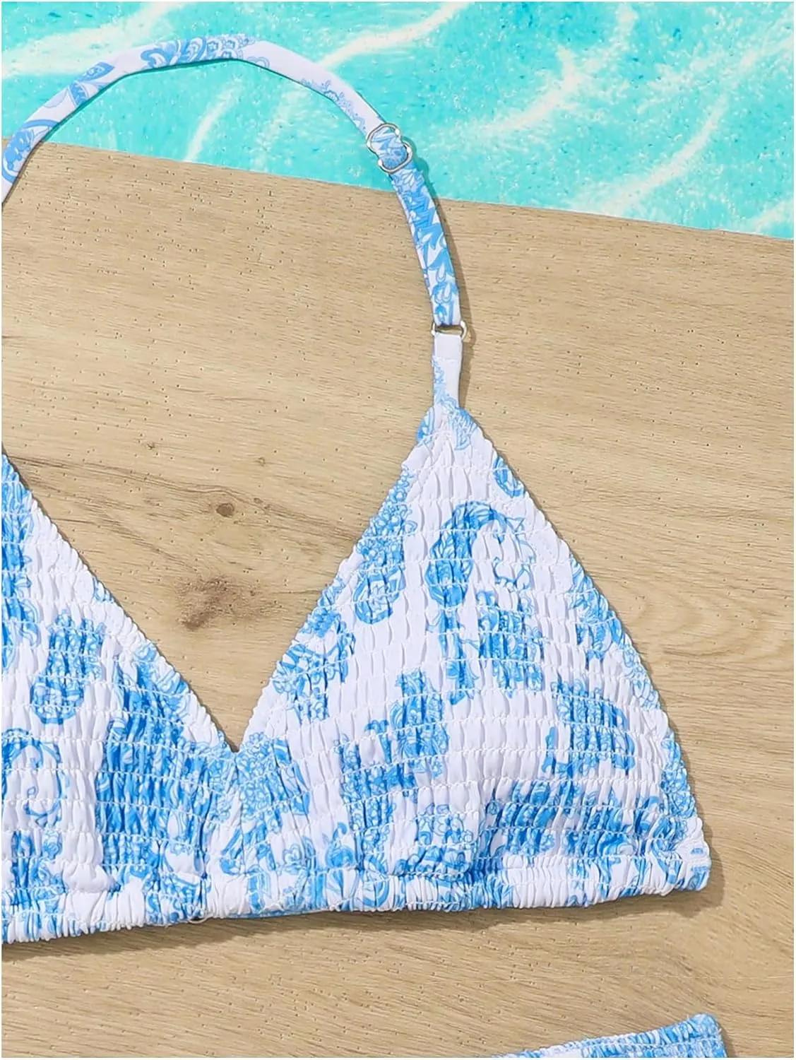 Girl's Tie Dye Smocked 2 Piece Swimwear Sets Backless Halter Bikini Cute Brief Bathing Suit