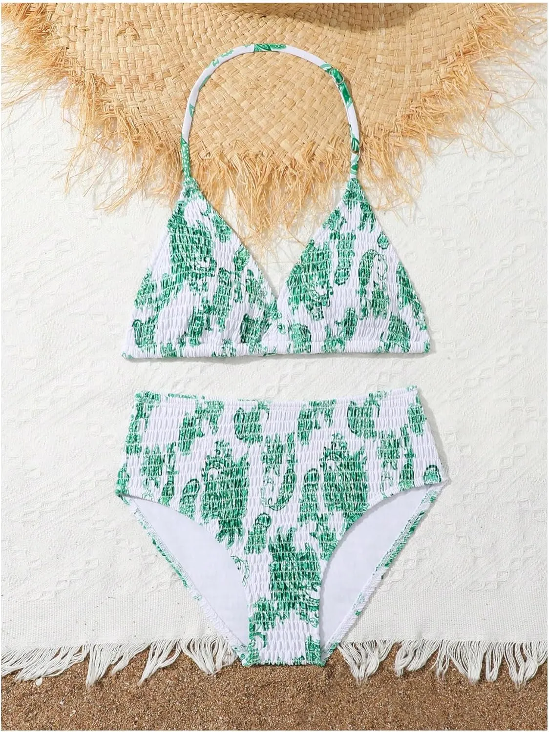 Girl's Tie Dye Smocked 2 Piece Swimwear Sets Backless Halter Bikini Cute Brief Bathing Suit