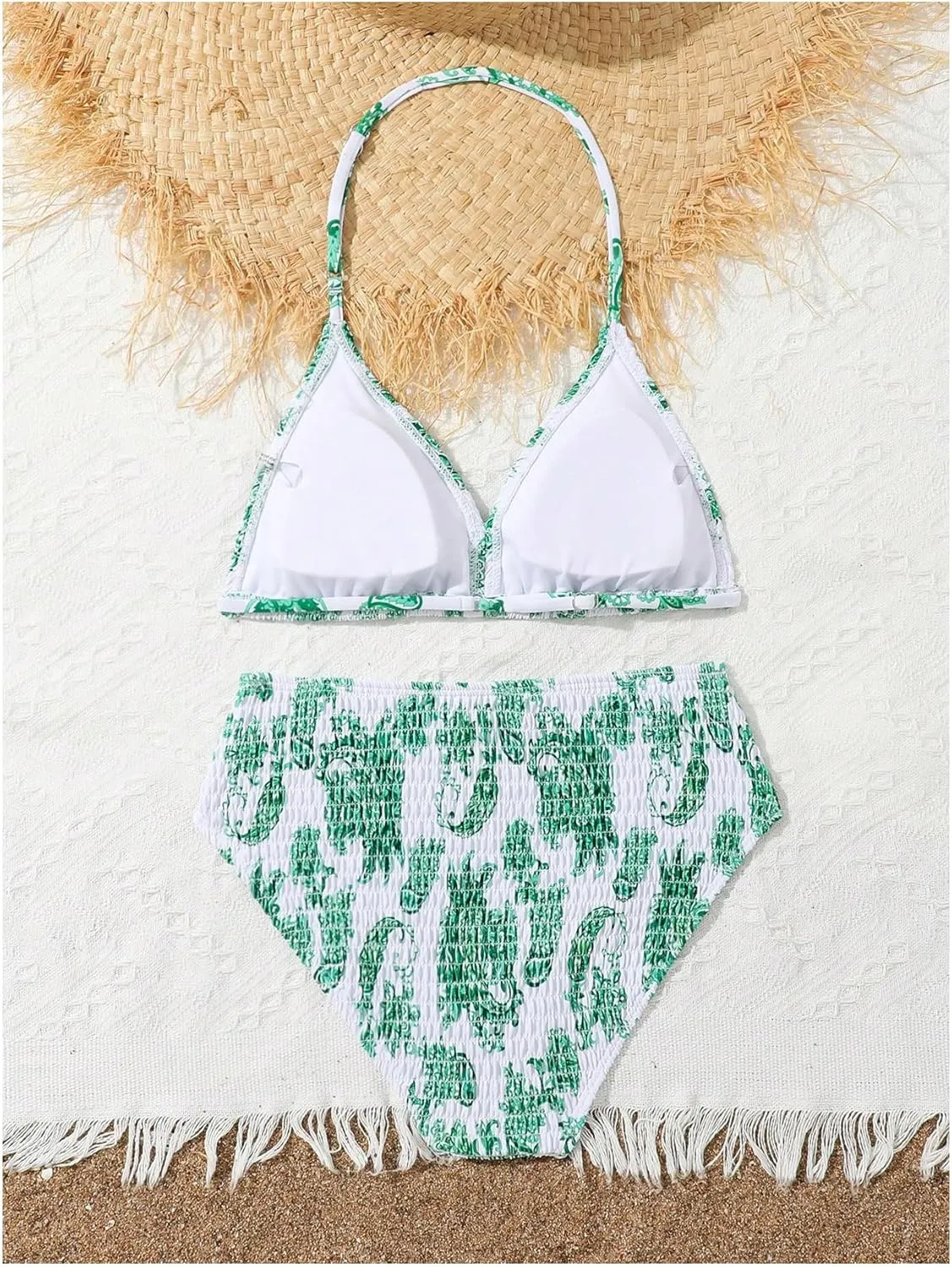 Girl's Tie Dye Smocked 2 Piece Swimwear Sets Backless Halter Bikini Cute Brief Bathing Suit