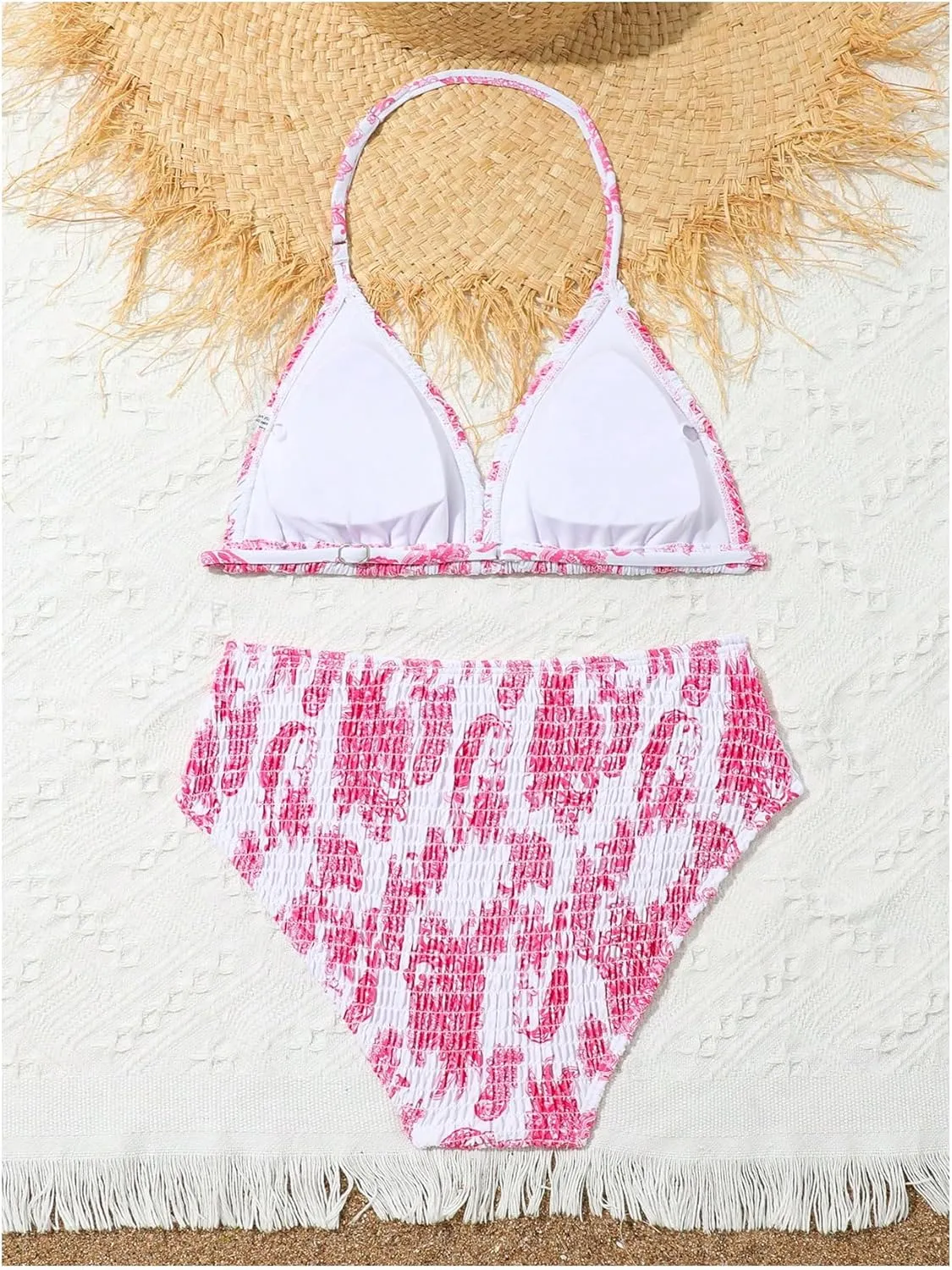 Girl's Tie Dye Smocked 2 Piece Swimwear Sets Backless Halter Bikini Cute Brief Bathing Suit
