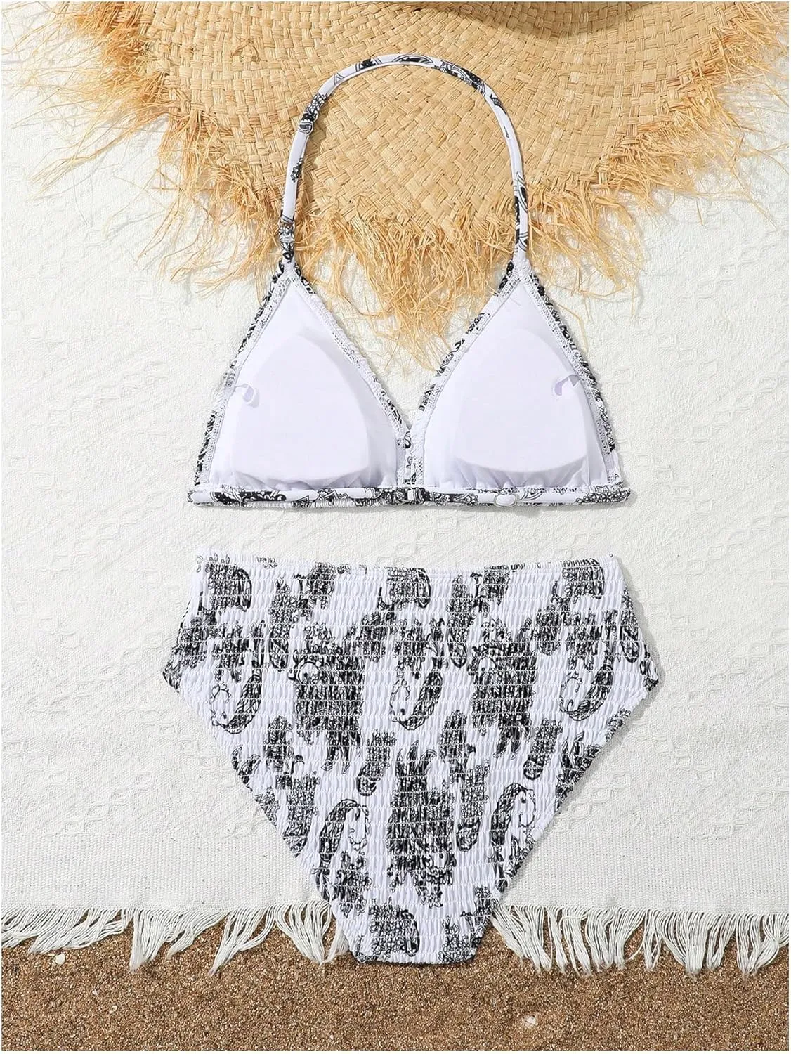 Girl's Tie Dye Smocked 2 Piece Swimwear Sets Backless Halter Bikini Cute Brief Bathing Suit
