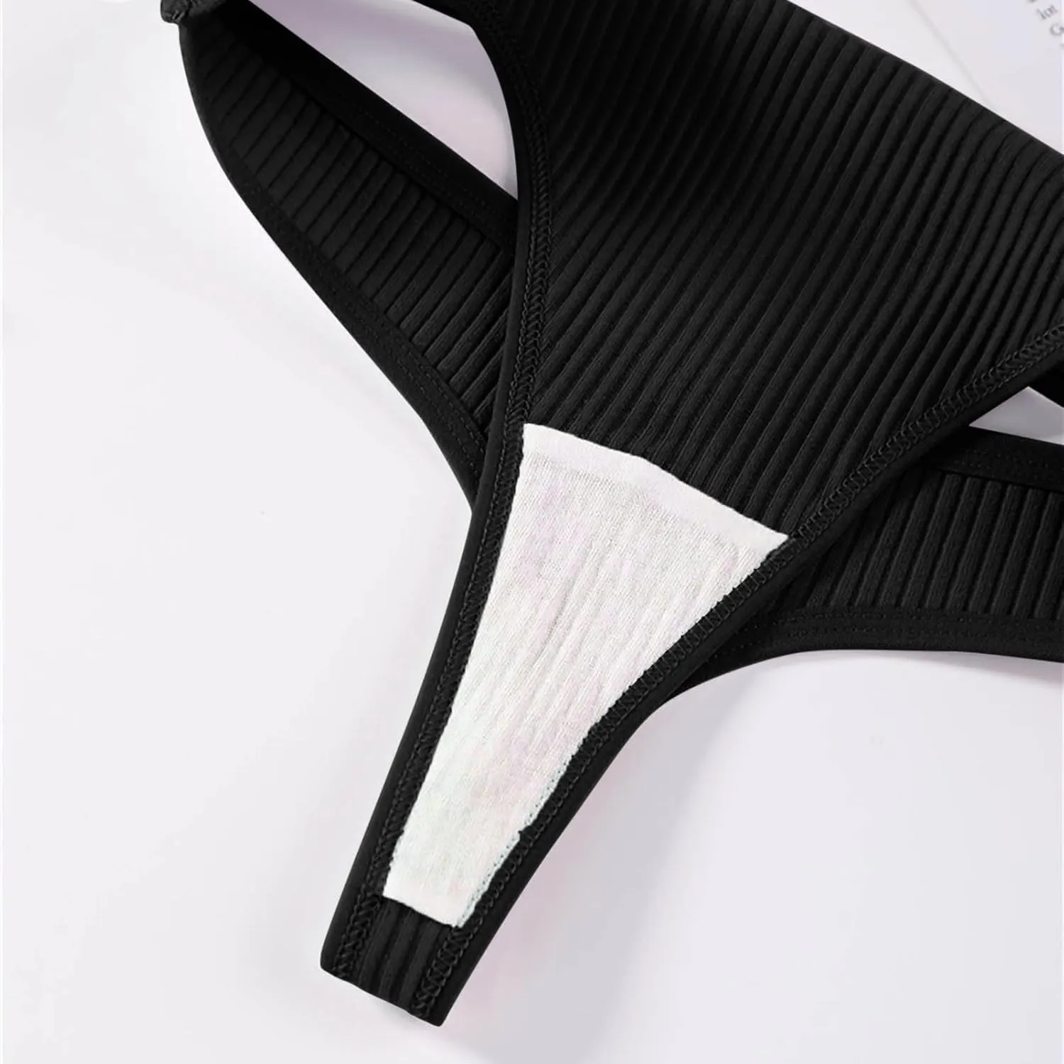 Heevina Thongs For Women Ribbed Seamless Bikini Breathable Panty Low Rise Thongs Soft Tangas Curvy Panties