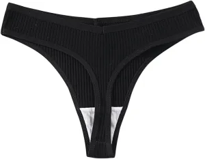Heevina Thongs For Women Ribbed Seamless Bikini Breathable Panty Low Rise Thongs Soft Tangas Curvy Panties