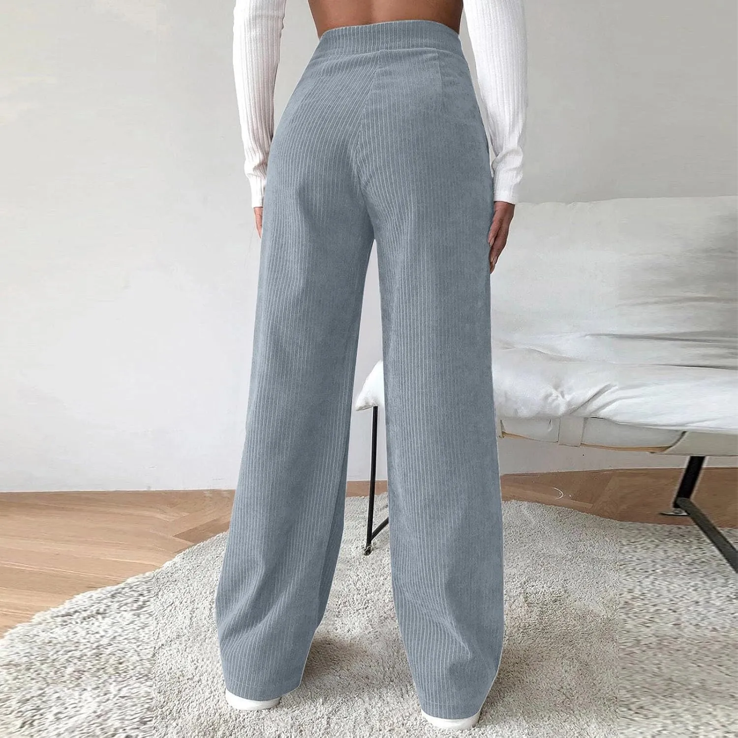 High Waist Cord Wide Leg Pants Straight Trousers Women Big Size Corduroy Pants Casual for Women