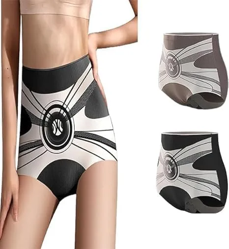 High Waist Seamless Liquid Ice Silk Shaping Pants Women Butt Lifting Ice Silk Body Shapewear Brief (2PC)