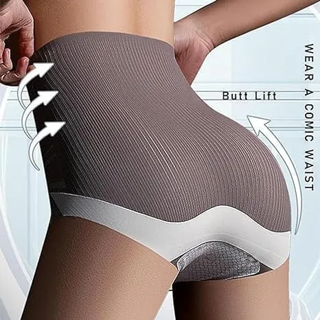 High Waist Seamless Liquid Ice Silk Shaping Pants Women Butt Lifting Ice Silk Body Shapewear Brief (2PC)