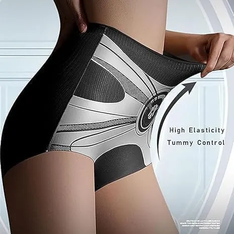High Waist Seamless Liquid Ice Silk Shaping Pants Women Butt Lifting Ice Silk Body Shapewear Brief (2PC)