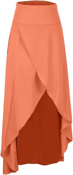 High Waist Wrap Skirt for Women Flowy Skirts Trendy Summer Ruffle High Low Maxi Skirt with Slit Boho Beach Skirts