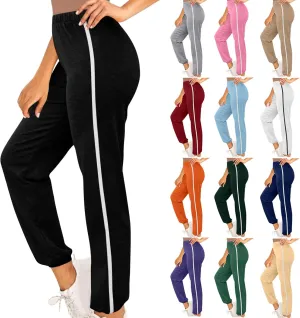 High Waisted Jogger for Women Stripe Side Drawstring Lightweight Workout Sweatpants Athletic Joggers Pants