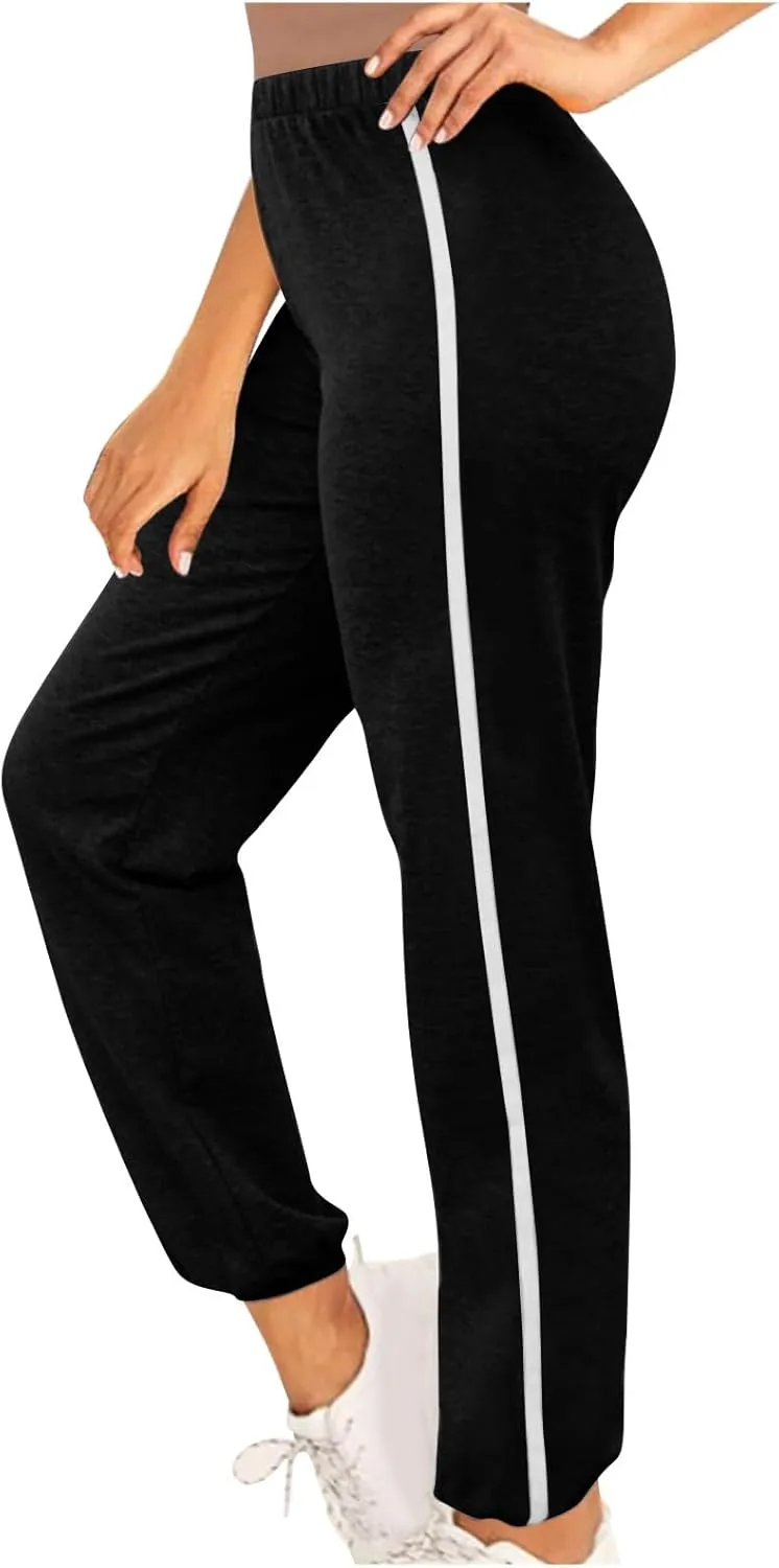 High Waisted Jogger for Women Stripe Side Drawstring Lightweight Workout Sweatpants Athletic Joggers Pants