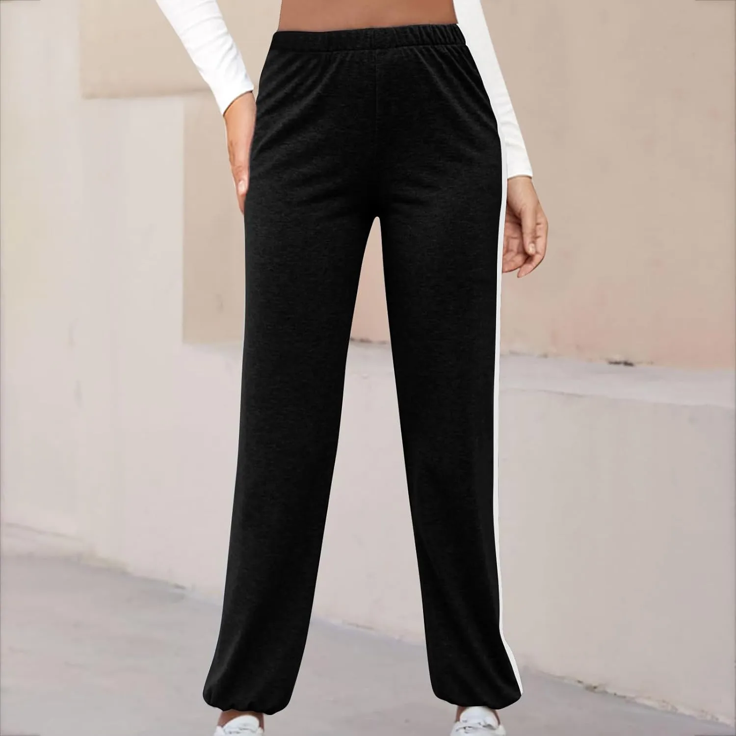 High Waisted Jogger for Women Stripe Side Drawstring Lightweight Workout Sweatpants Athletic Joggers Pants