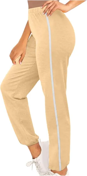 High Waisted Jogger for Women Stripe Side Drawstring Lightweight Workout Sweatpants Athletic Joggers Pants