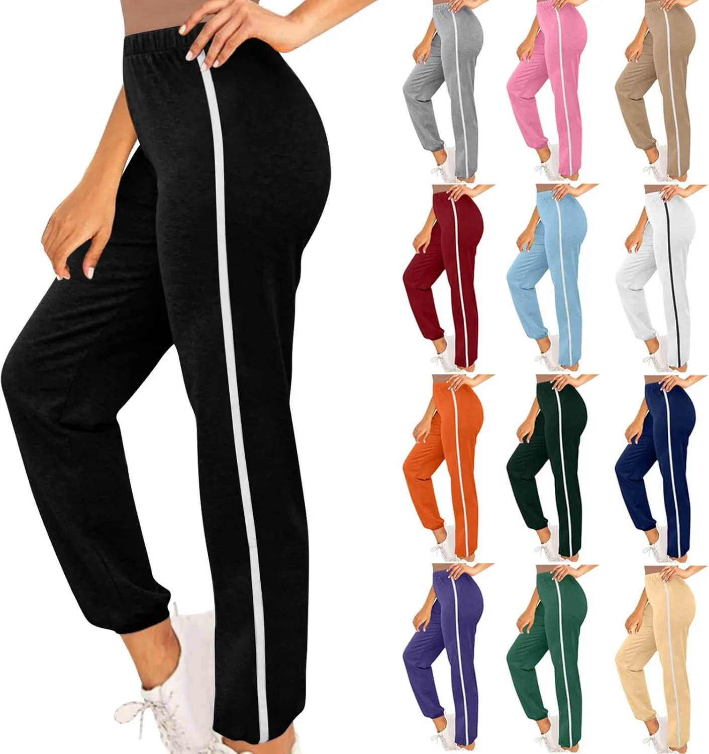 High Waisted Jogger for Women Stripe Side Drawstring Lightweight Workout Sweatpants Athletic Joggers Pants