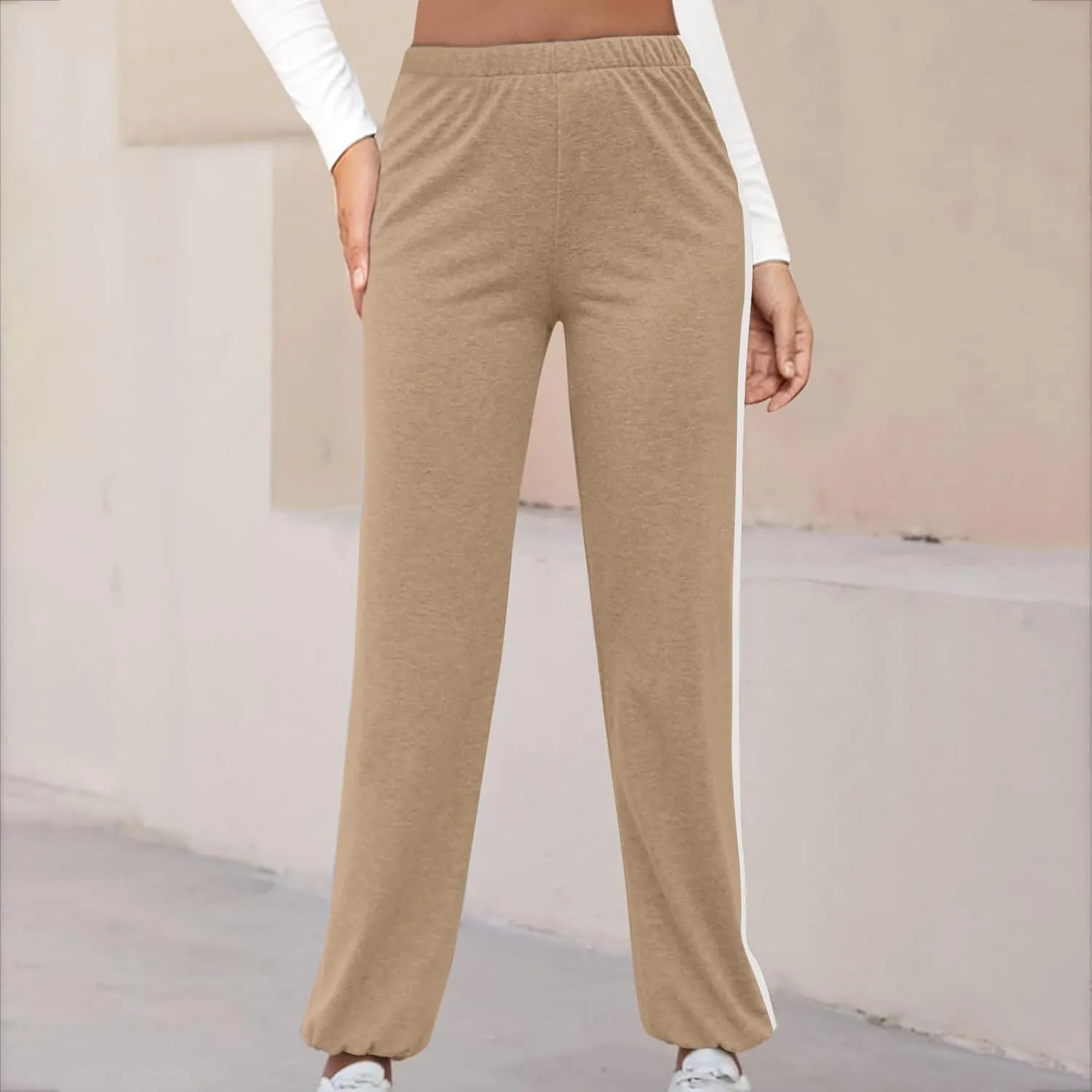 High Waisted Jogger for Women Stripe Side Drawstring Lightweight Workout Sweatpants Athletic Joggers Pants