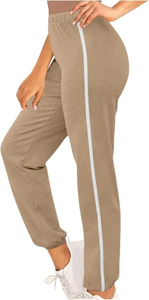 High Waisted Jogger for Women Stripe Side Drawstring Lightweight Workout Sweatpants Athletic Joggers Pants