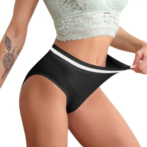 High Waisted Underwear for Women Ice Silk Thong Sheer Panel Breathable Stretch Fabric Comfort Fit Panties