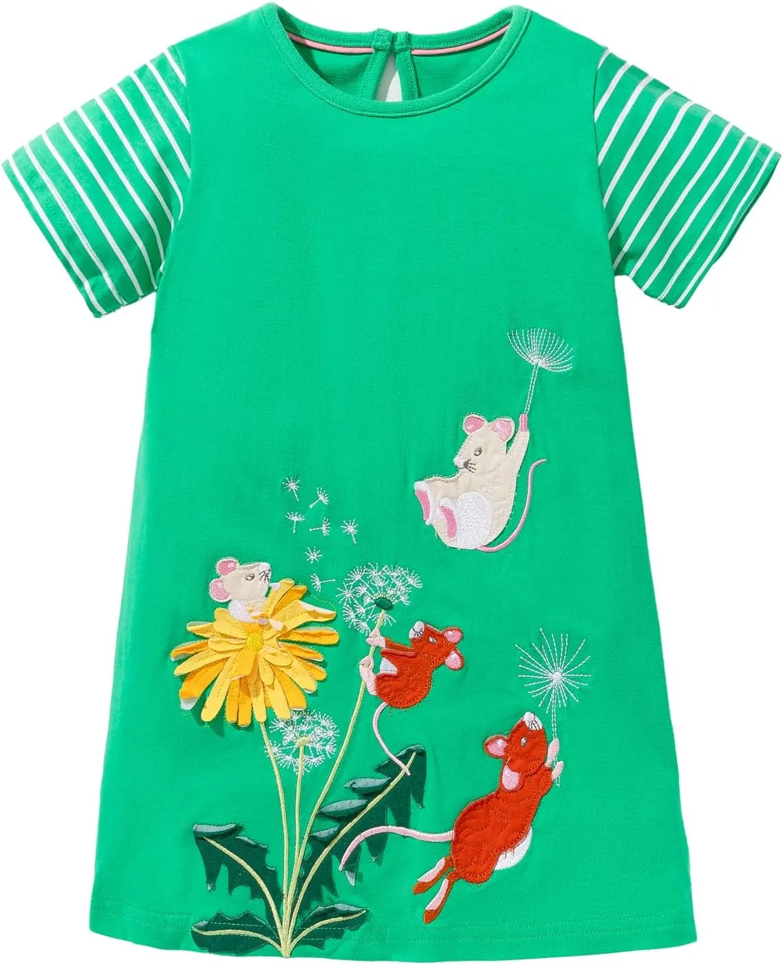 HILEELANG Toddler Girl Short Sleeve Easter Dress Cotton Casual Jersey Shirt Playwear Applique Dress