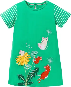 HILEELANG Toddler Girl Short Sleeve Easter Dress Cotton Casual Jersey Shirt Playwear Applique Dress