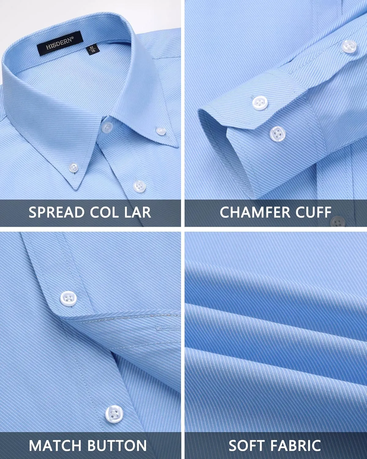 HISDERN Mens Stripe Dress Shirts Long Sleeve Button Down Shirt Formal Wrinkle Free Dress Shirts Business Cotton Shirt