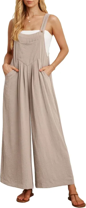 IWOLLENCE Women's Summer Jumpsuits Boho Wide Leg Overalls Casual Loose Rompers with Pockets 2025